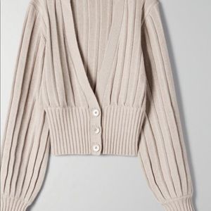 aritzia plunge front cardigan light brown beige xs